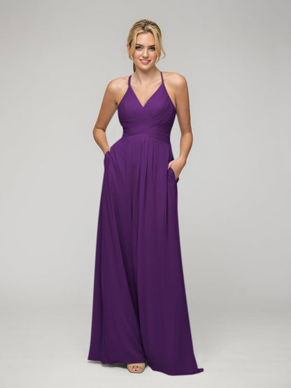 Chiffon Sweetheart Pocket Bridesmaid Dresses With Crisscross Back