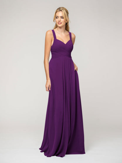 A Line Sweetheart Neckline Chiffon Straps Bridesmaid Dresses 