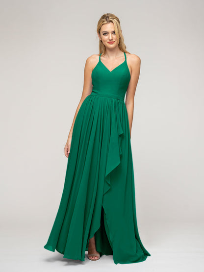 Halter Chiffon Tie Back High Low Bridesmaid Dresses