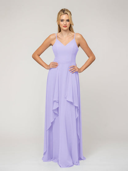 A Line Princess Spaghetti Strap Chiffon Bridesmaid Dresses