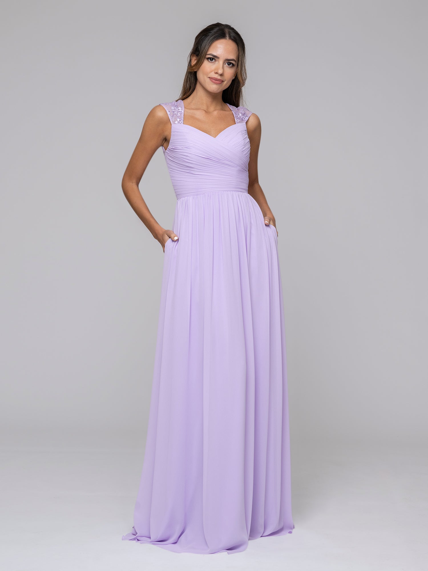 Lace Bodice Cap Sleeve Maxi Chiffon Bridesmaid Dress - Ever-Pretty US