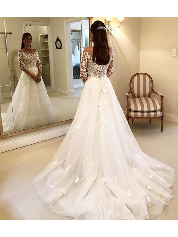 Long sleeve shop applique wedding dress