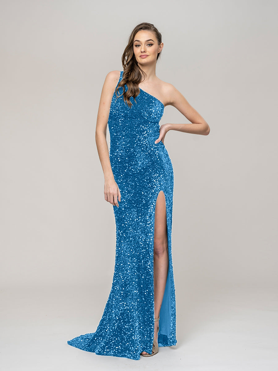 Long sleeve allover sequin mermaid clearance gown