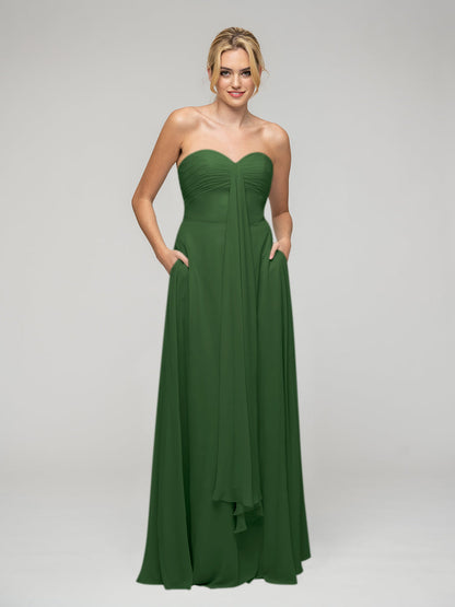 A Line Chiffon Strapless Bridesmaid Dresses With Ribbons