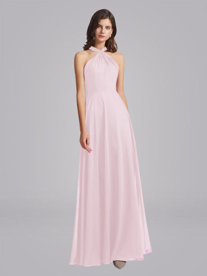 Halter Neckline Chiffon A Line Bridesmaid Dresses