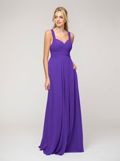 A Line Sweetheart Neckline Chiffon Straps Bridesmaid Dresses 