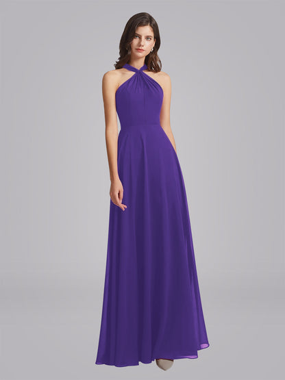 Halter Neckline Chiffon A Line Bridesmaid Dresses