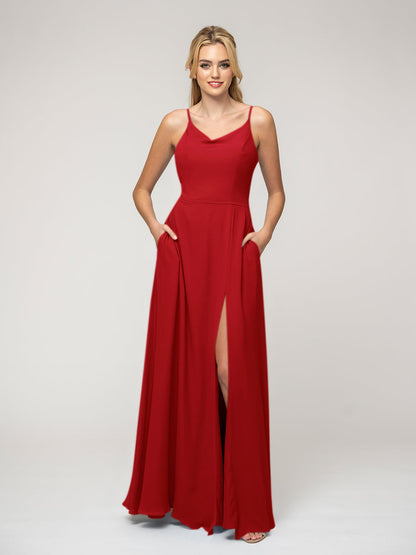 Cowl Neckline Chiffon Spaghetti Straps Bridesmaid Dresses