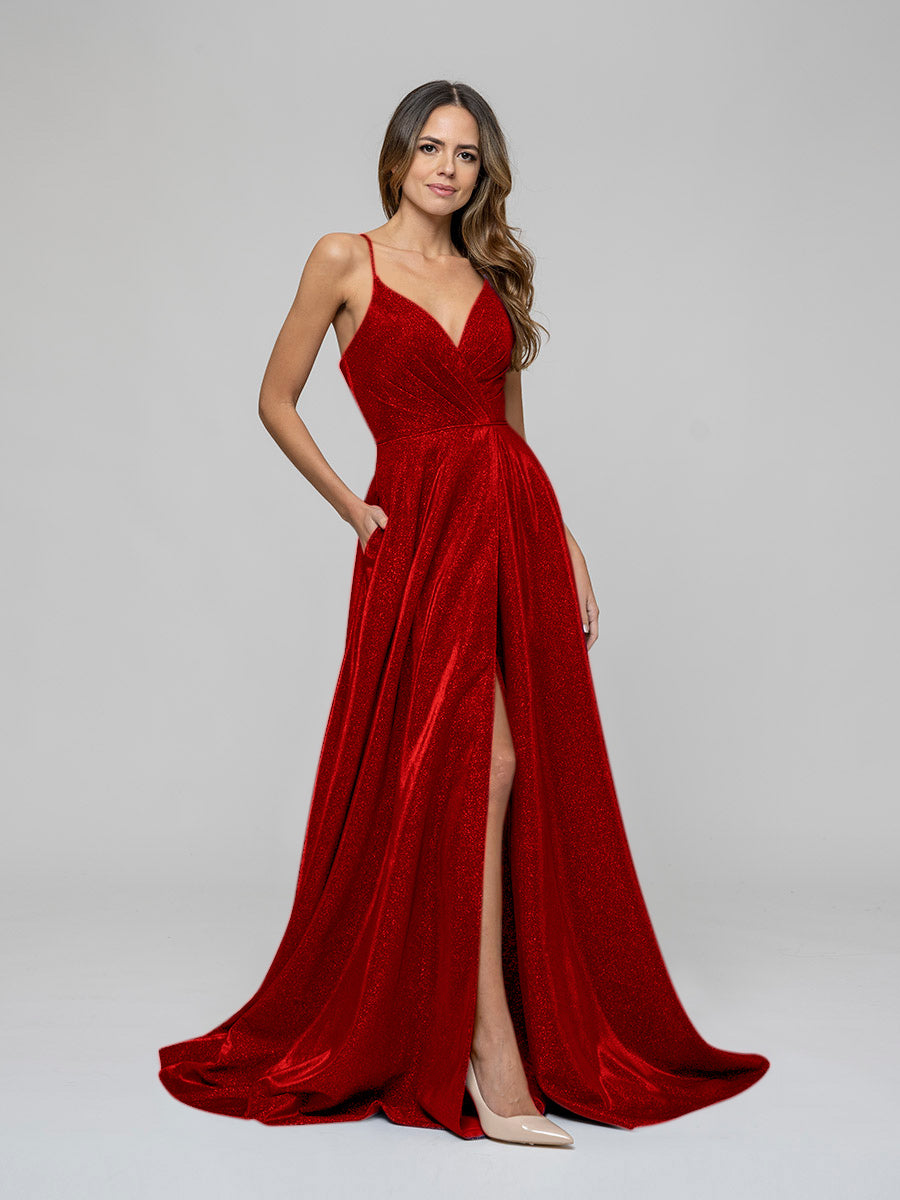 Long red v neck prom clearance dress