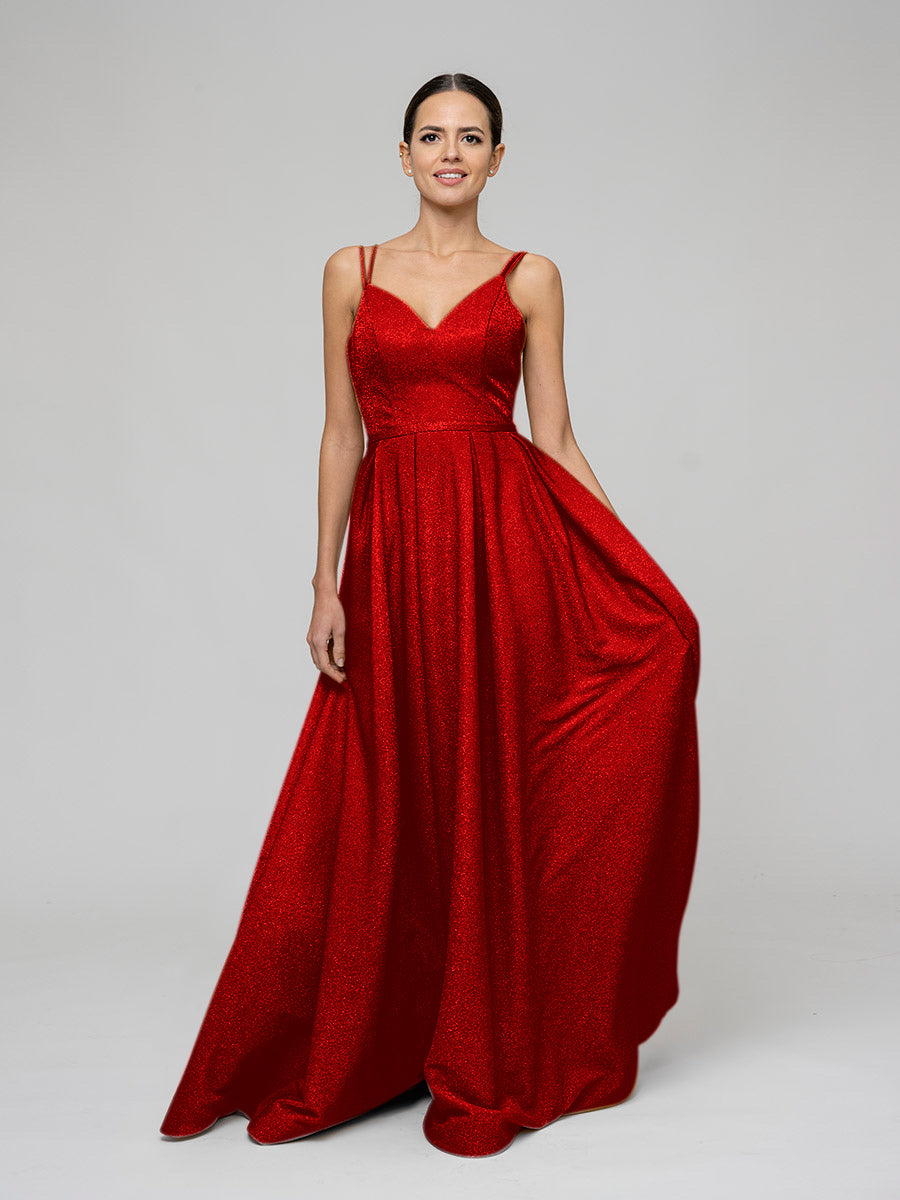 Long red clearance dress with pockets