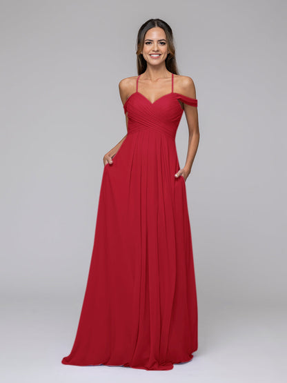 Chiffon Sweetheart Cold Shoulder Crisscross Back Bridesmaid Dresses