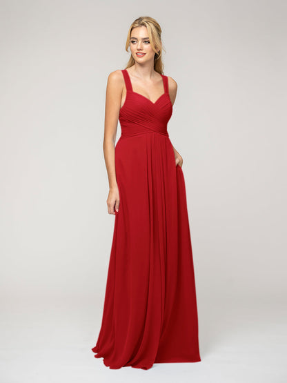 A Line Sweetheart Neckline Chiffon Straps Bridesmaid Dresses 