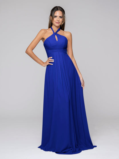 Tie-neck Halter Sleeveless Wedding Bridesmaid Dresses With Ruched Waist