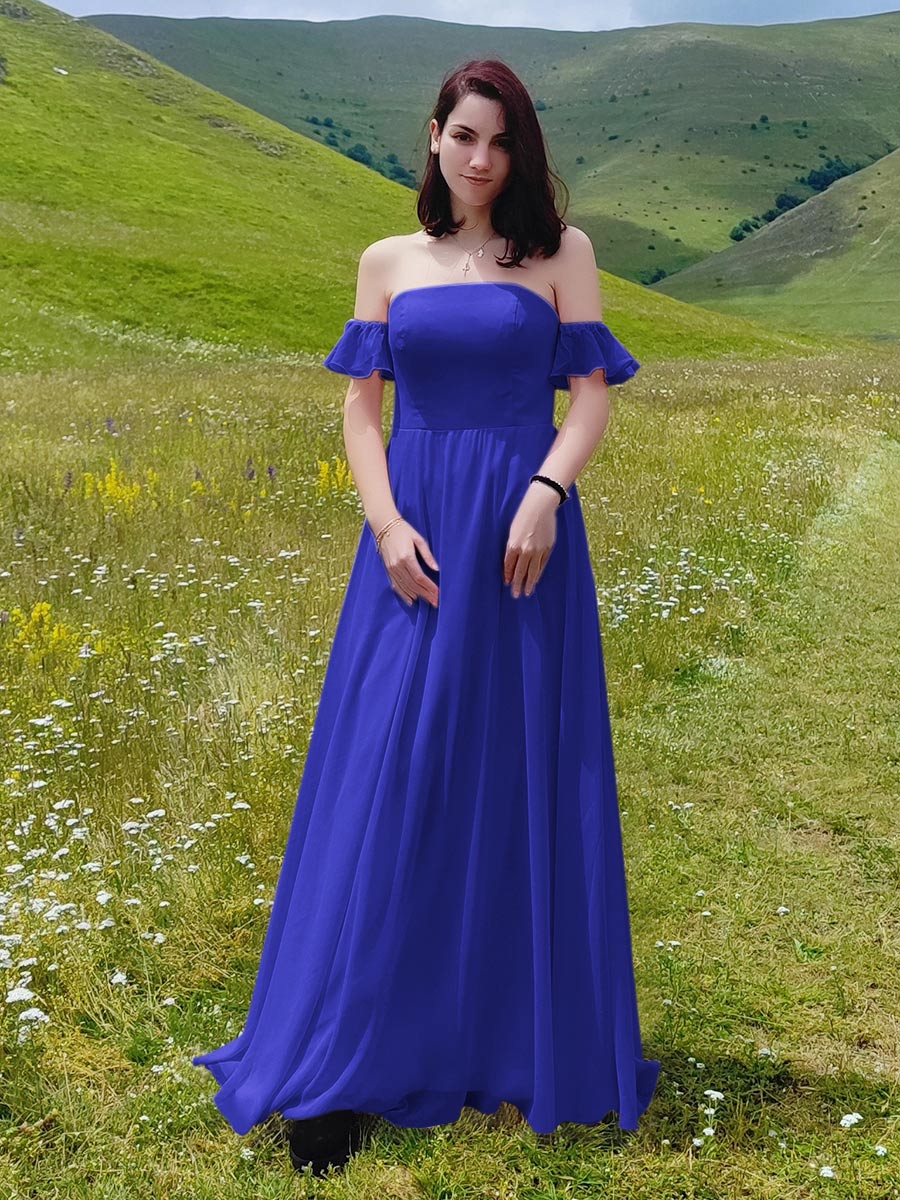 Royal blue off shop the shoulder bridesmaid dress