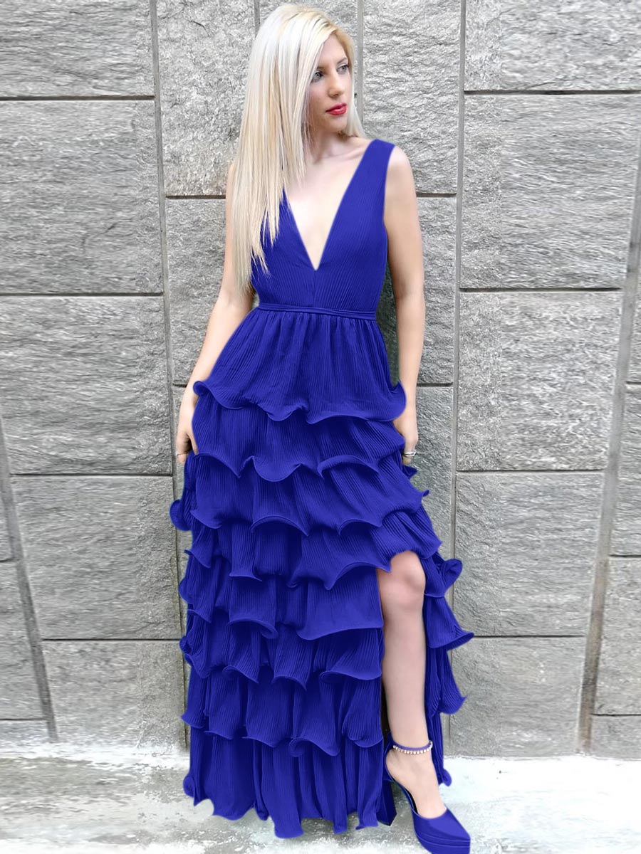 Royal blue hotsell ruffle dress