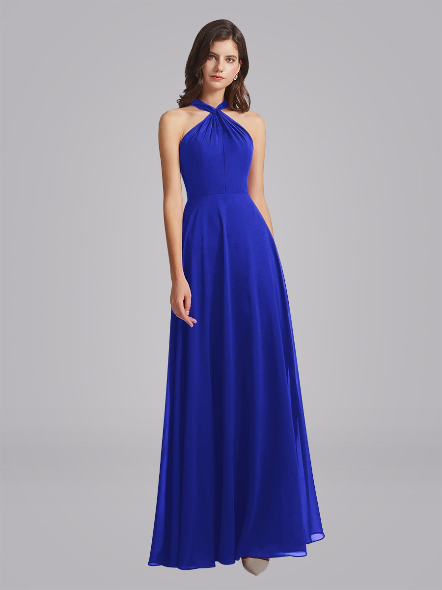 Halter Neckline Chiffon A Line Bridesmaid Dresses