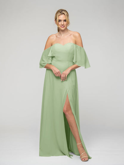 Sweetheart Chiffon Flutter Sleeve Bridesmaid Dresses With Split