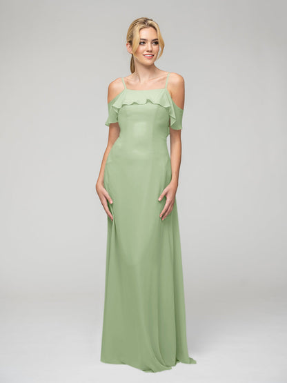 Cold Shoulder Ruffles Chiffon Bridesmaid Dresses With Open Back