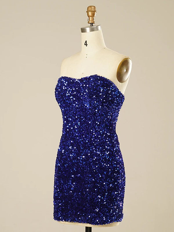 Sheath Sweetheart Sleeveless Short Velvet Sequin Prom Dress