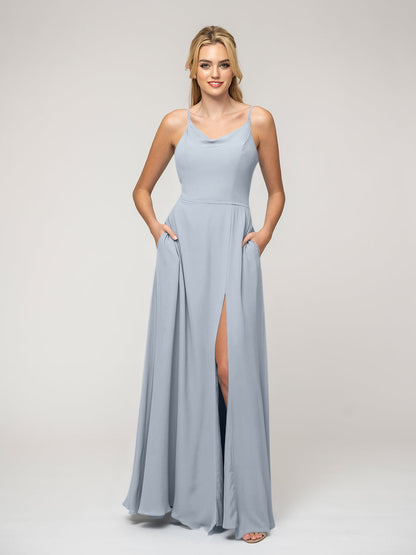 Cowl Neckline Chiffon Spaghetti Straps Bridesmaid Dresses