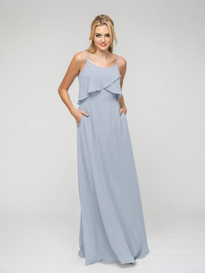 Ruffles Bodice Scoop A Line Chiffon Bridal Party Dresses