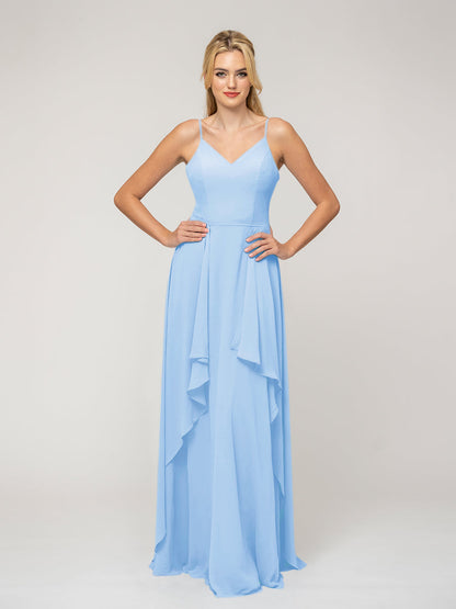 A Line Princess Spaghetti Strap Chiffon Bridesmaid Dresses