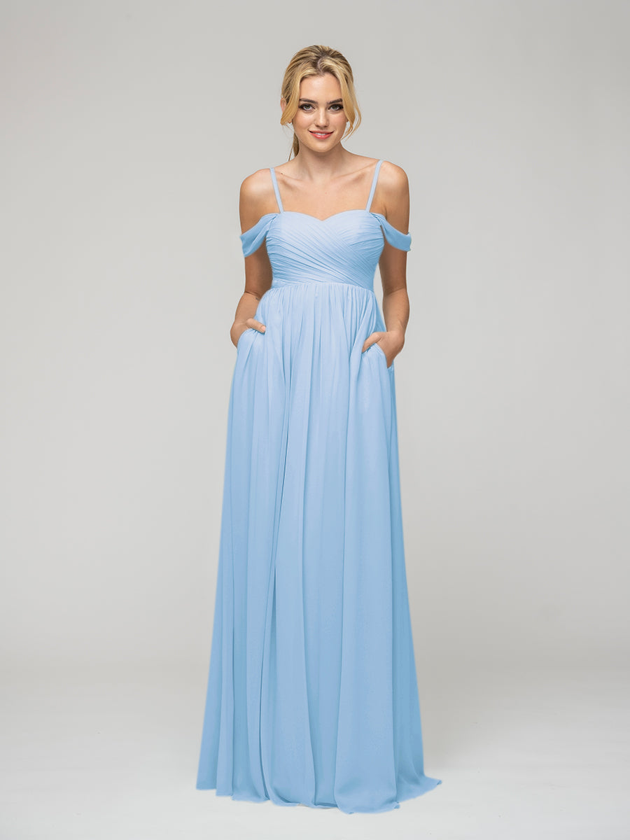 2023 Cold Shoulder Chiffon Maxi Bridesmaid Dresses uk Yelure UK