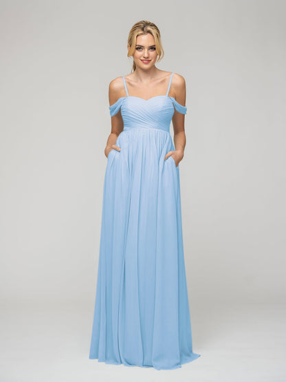 Cold Shoulder Chiffon Bridesmaid Dresses With Draped Bodice