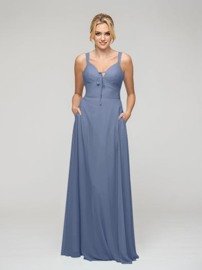 Sweetheart Straps Chiffon Bridesmaid Dresses With Pockets