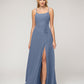 A Line Scoop Neckline Chiffon Slit Belt Bridesmaid Dresses