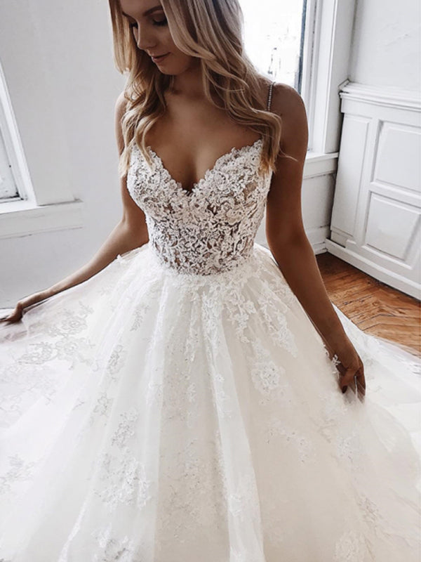 Sweetheart v shop neck wedding dress