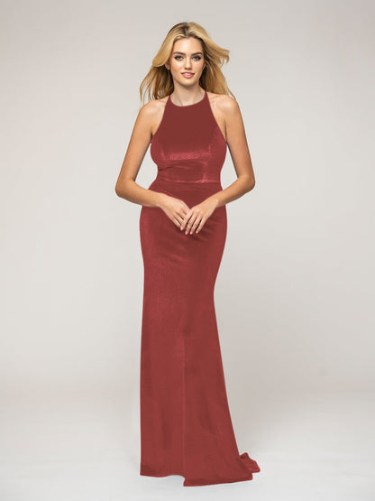 Floor Length Halter Tie Back Mermaid Velvet Bridesmaid Dresses