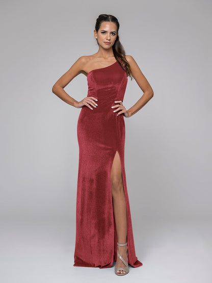 One Shoulder Velvet Mermaid Bridesmaid Dresses With Leg Slit