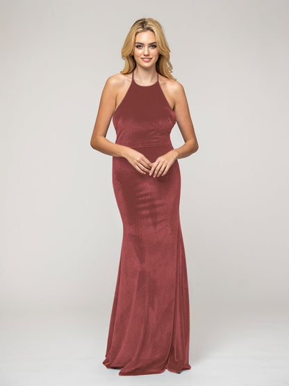 Mermaid Velvet Long Bridesmaid Dresses With Halter Neck