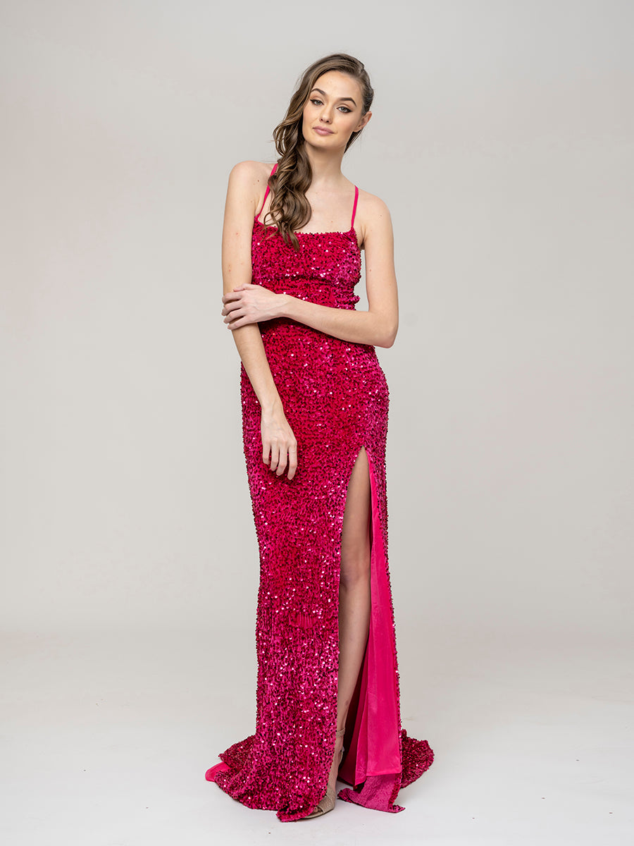 Glitter Sequin Spaghetti Strap Fitted Special Occasion Party Dresses