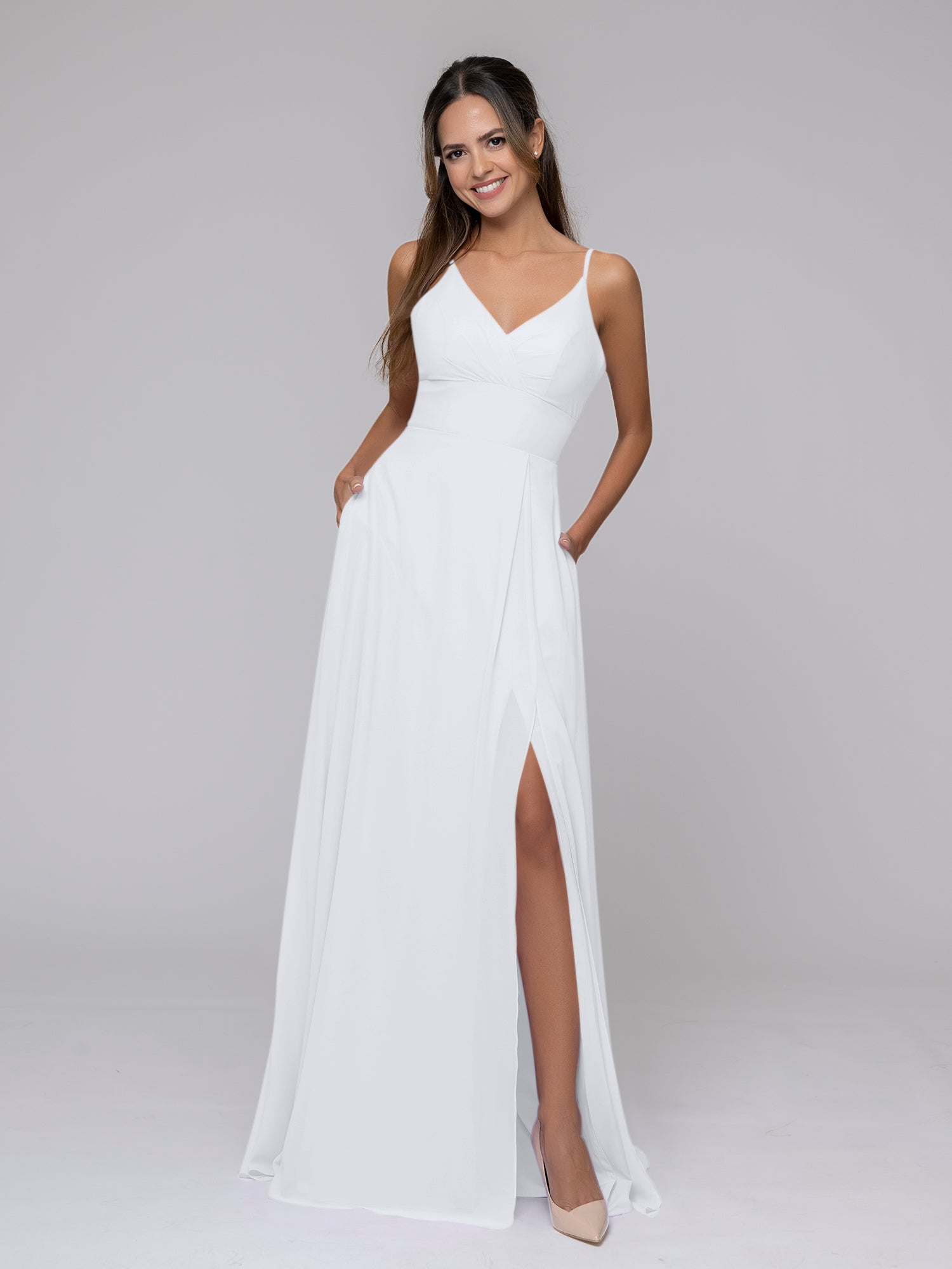 White v neck hot sale spaghetti strap dress