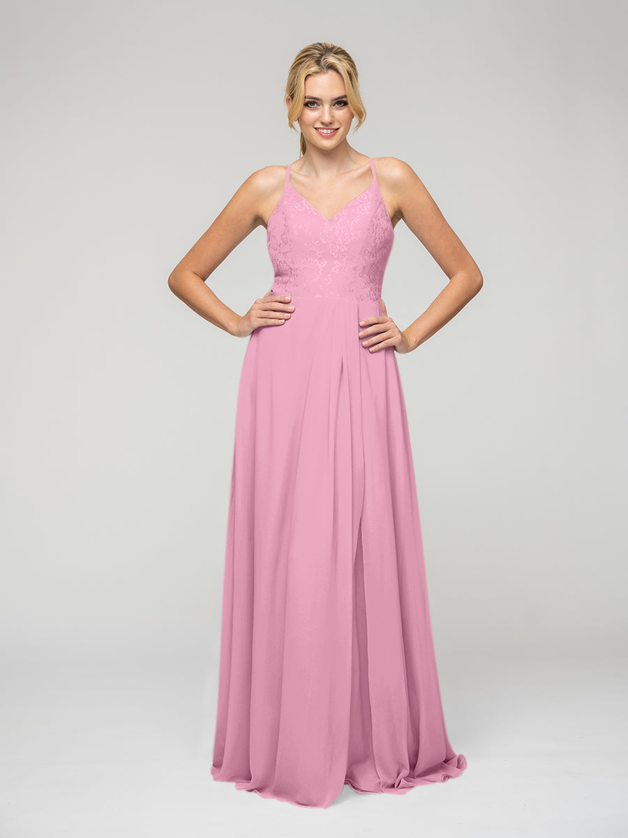 Sexy Bridesmaid Dresses with V Neck Lace Bodice Open Back Yelure UK