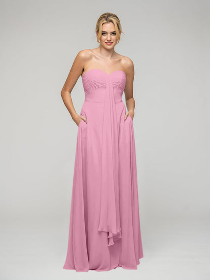 A Line Chiffon Strapless Bridesmaid Dresses With Ribbons