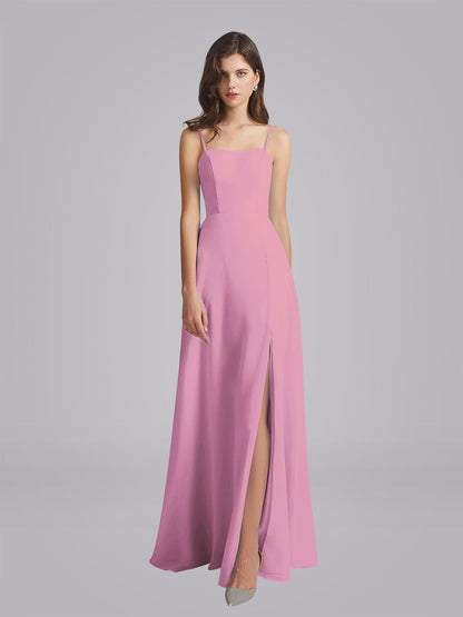 Long Chiffon Bridesmaid Dresses With Spaghetti Strap