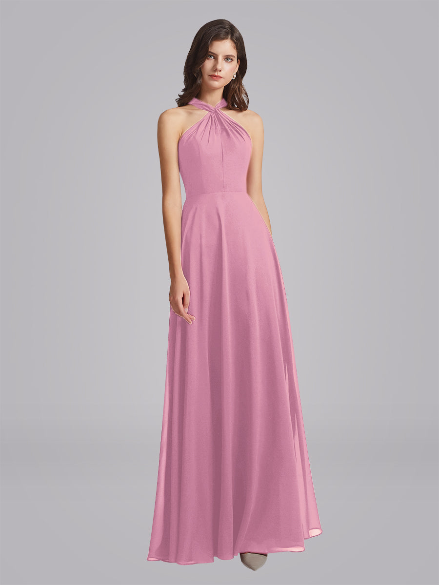 Halter Neckline Chiffon A Line Bridesmaid Dresses