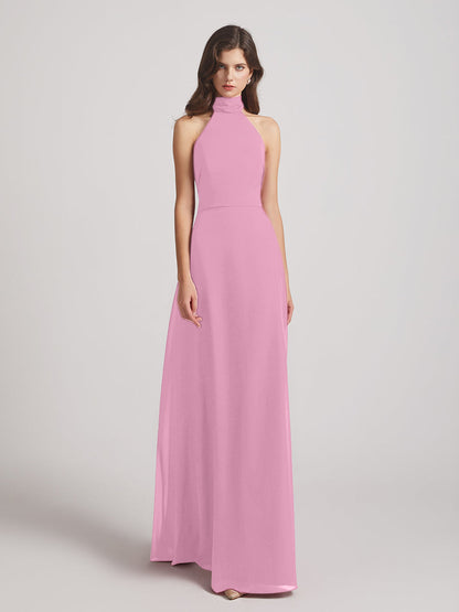 High Neck Chiffon Bridesmaid Dresses With Ribbons