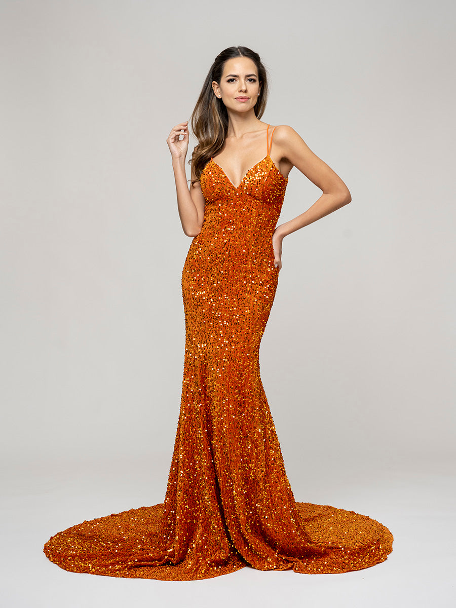 Burnt orange prom dress best sale