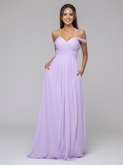 Lilac Chiffon Sweetheart Cold Shoulder Crisscross Back Bridesmaid Dresses