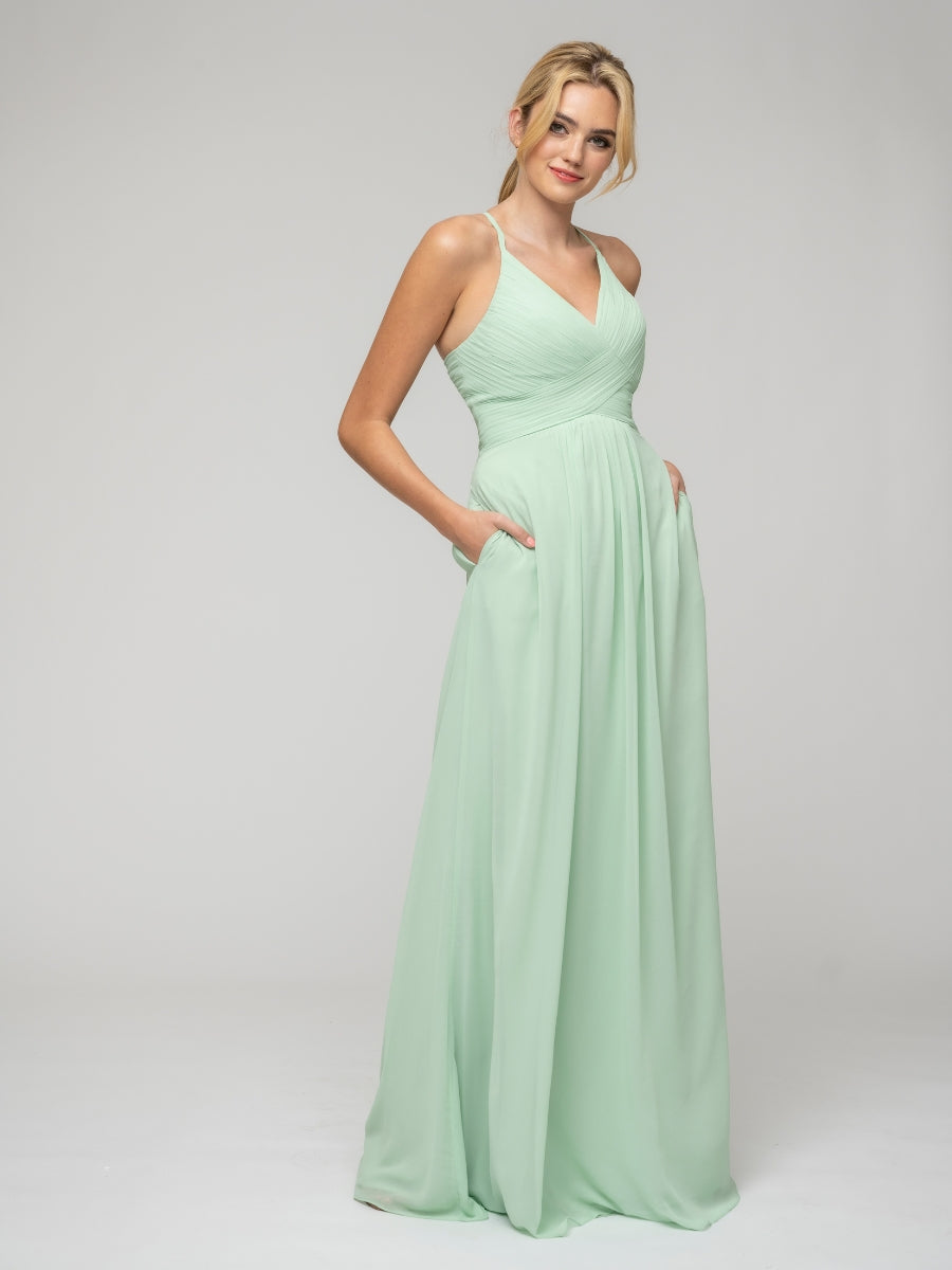 2023 V neck Empire Chiffon Bridesmaid Dresses UK With Pockets Yelure UK