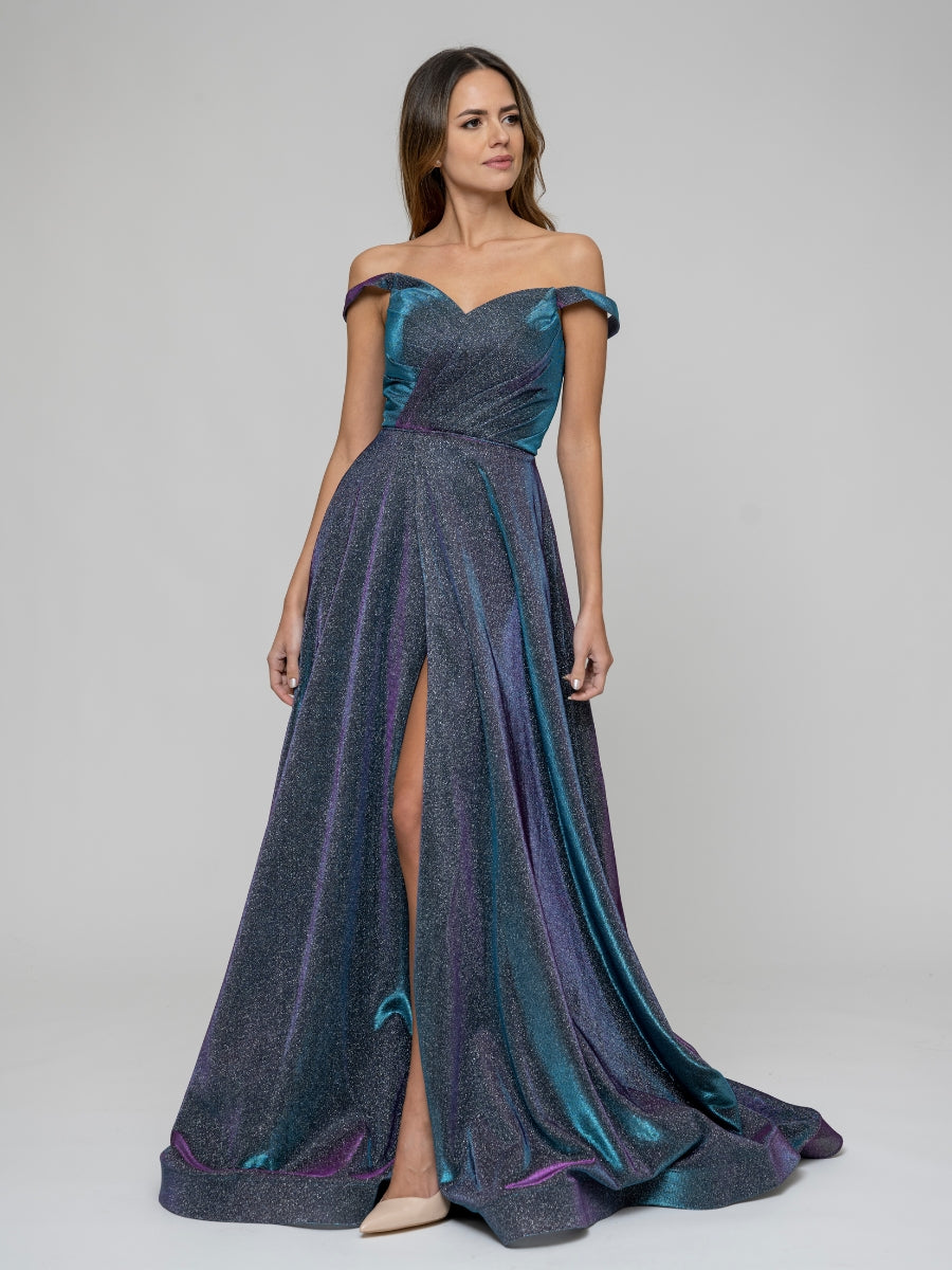 Front Slit Off The Shoulder A Line Prom Dresses