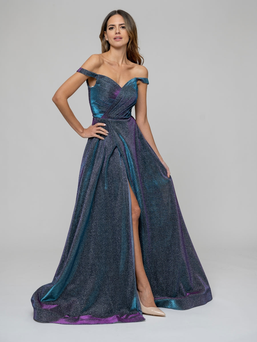 Front Slit Off The Shoulder A Line Prom Dresses