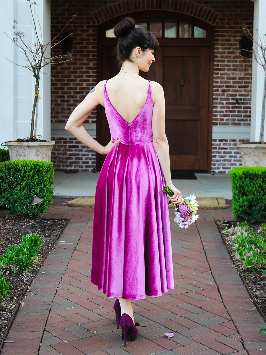 Purple midi bridesmaid store dresses