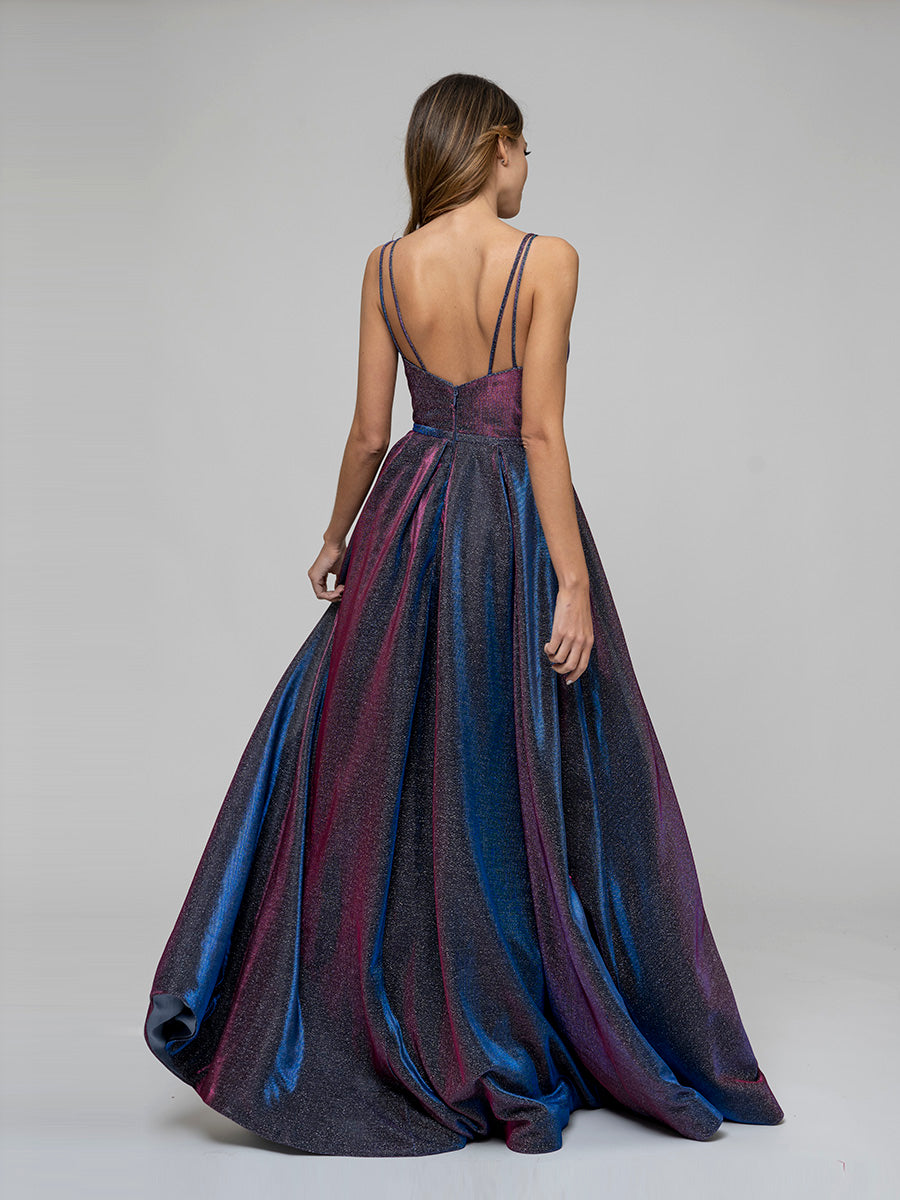 Glitter Metallic Open Back Long A Line Prom Dresses – Yelure UK