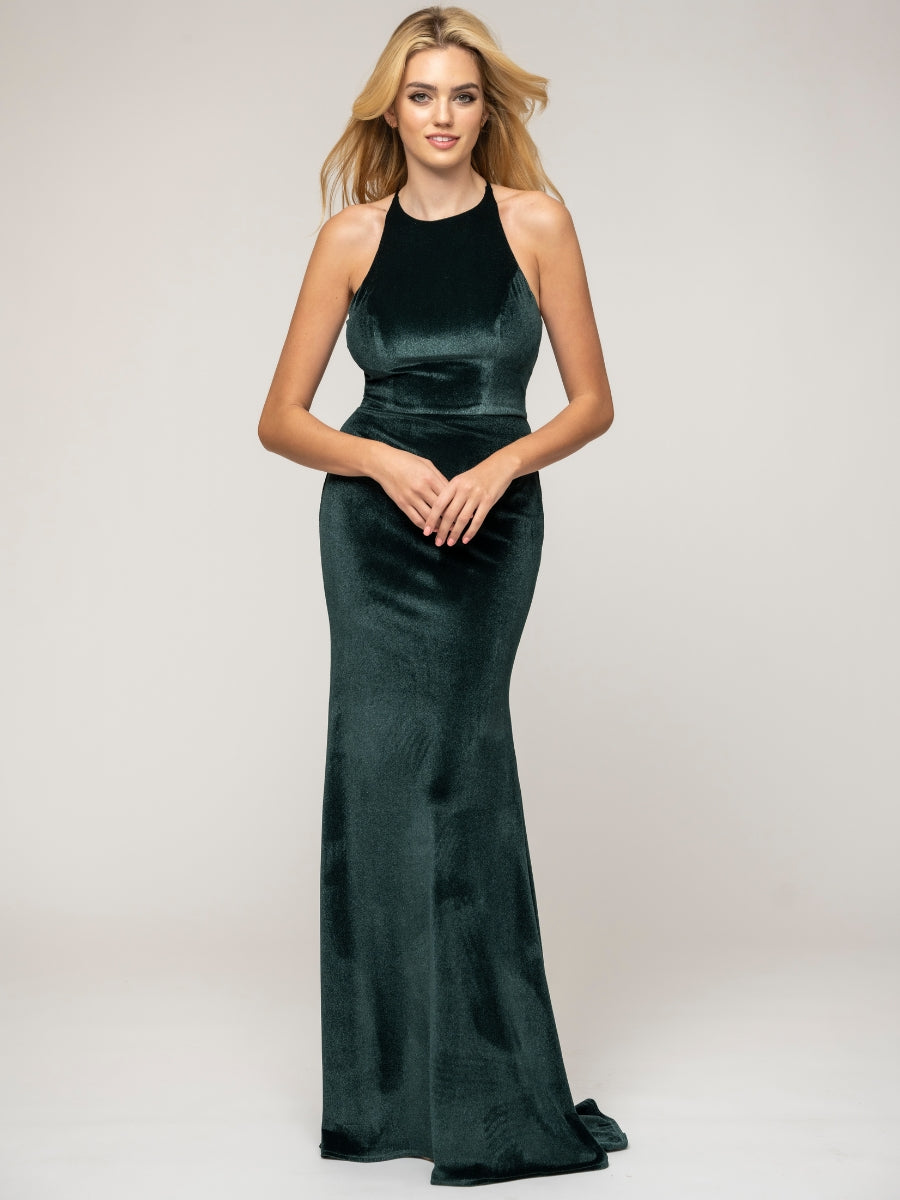 Floor Length Halter Tie Back Mermaid Velvet Bridesmaid Dresses