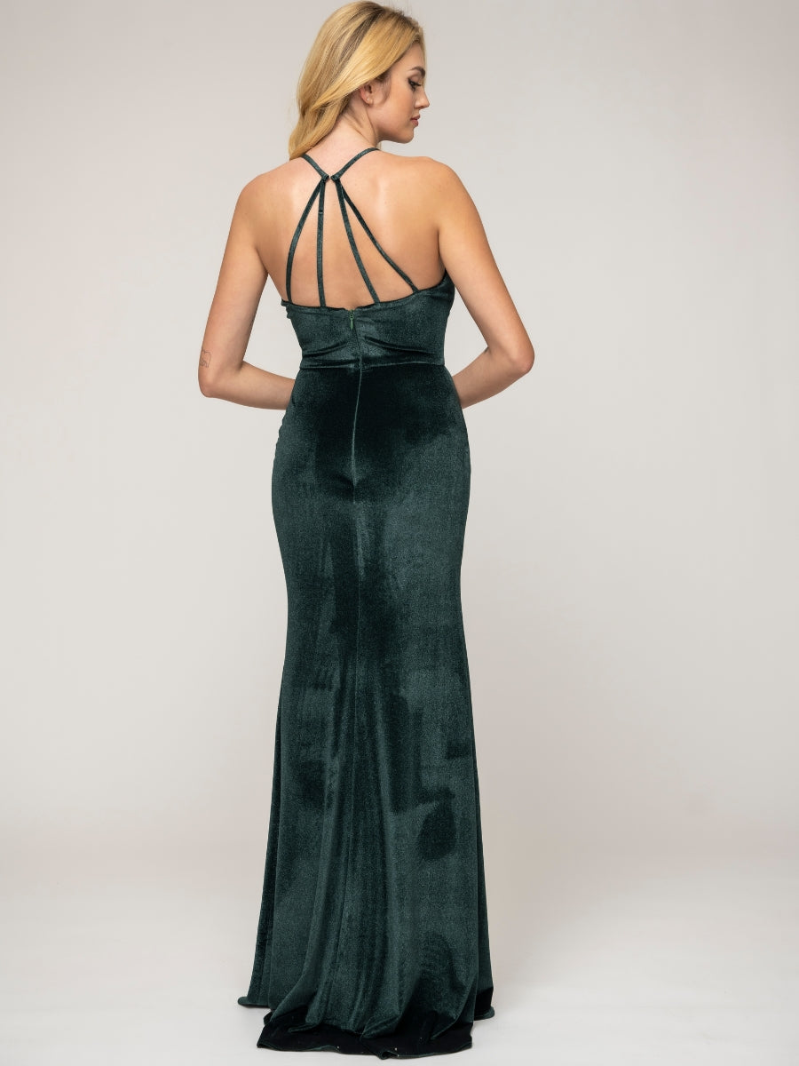 Floor Length Halter Tie Back Mermaid Velvet Bridesmaid Dresses